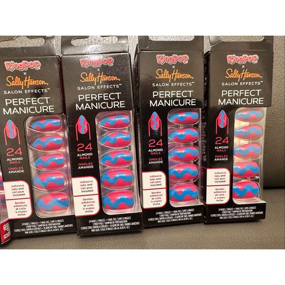 Sally Hansen Ring Pop 5 Sets of Blue and Pink Almond Shaped Press on Nails - Picture 2 of 4